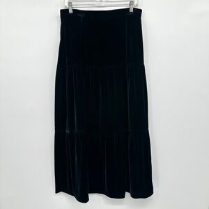 Vintage Liz Claiborne Black Velvet Maxi Skirt Size 12 Lined Tiered Romantic Silk